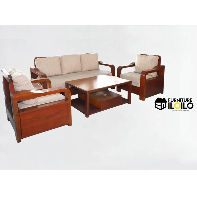 Noctua Mahogany Wood Upholstery Sofa Set, Wood Sofa, Solid Wood Sofa
