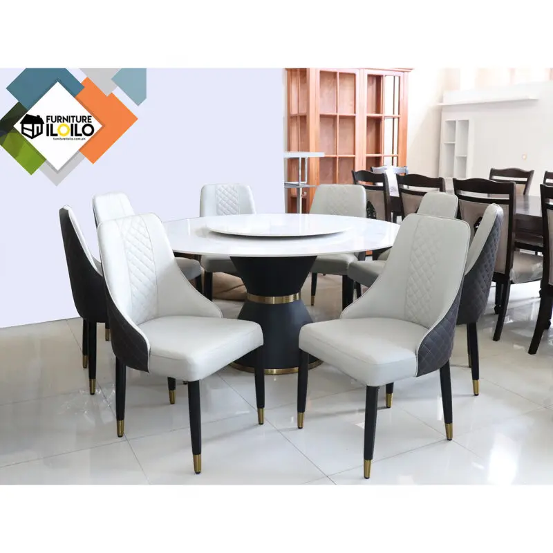 Becker Round Sintered Stone Dining Table Set Six Seater, Eight