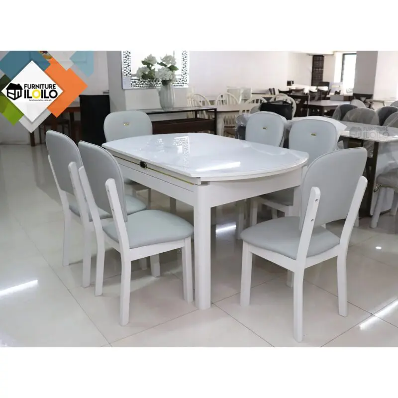 Victini Oval Dining Table Set Six, Extendable Top (Oval to Round) 