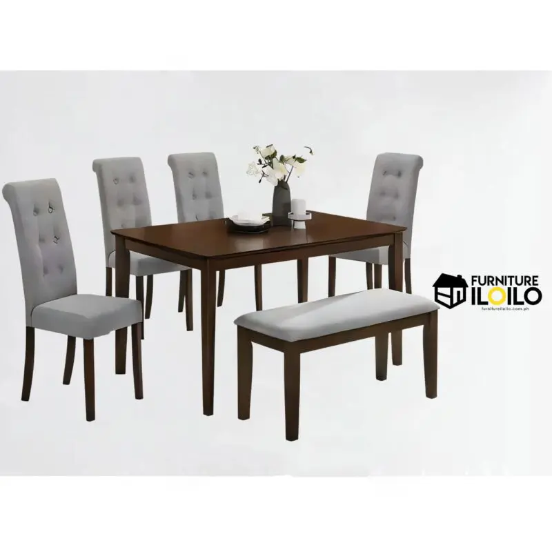 Kirsch Rectangular Dining Table Set w/ Bench Six Seater 