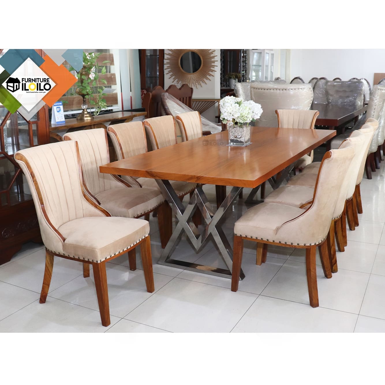 Virtorso Rectangular Dining Table Set Narra 10 Ten Seater