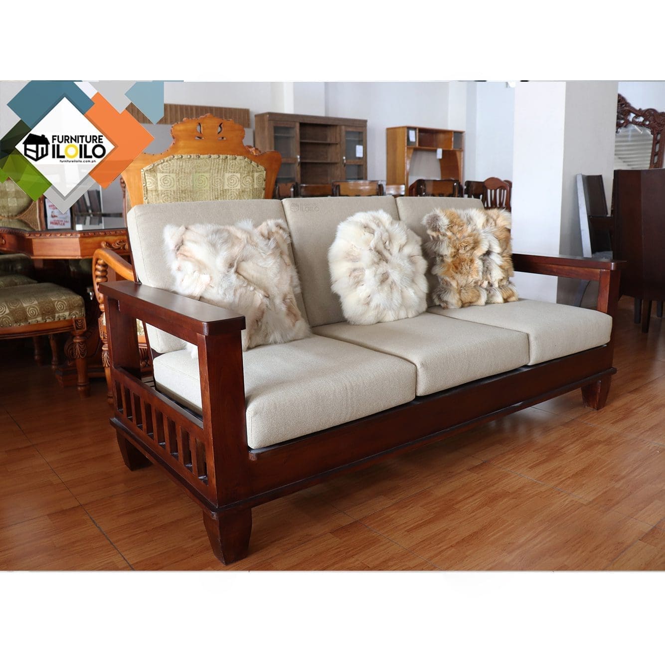 Yoohnah Mahogany Wood Upholstery Sofa Set, Wood Sofa, Solid Wood Sofa