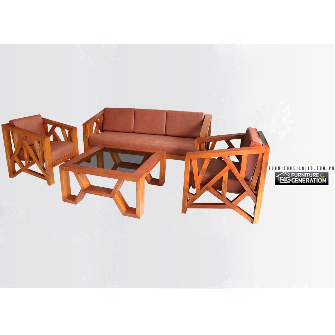 Shikir Mahogany Wood Upholstery Sofa Set