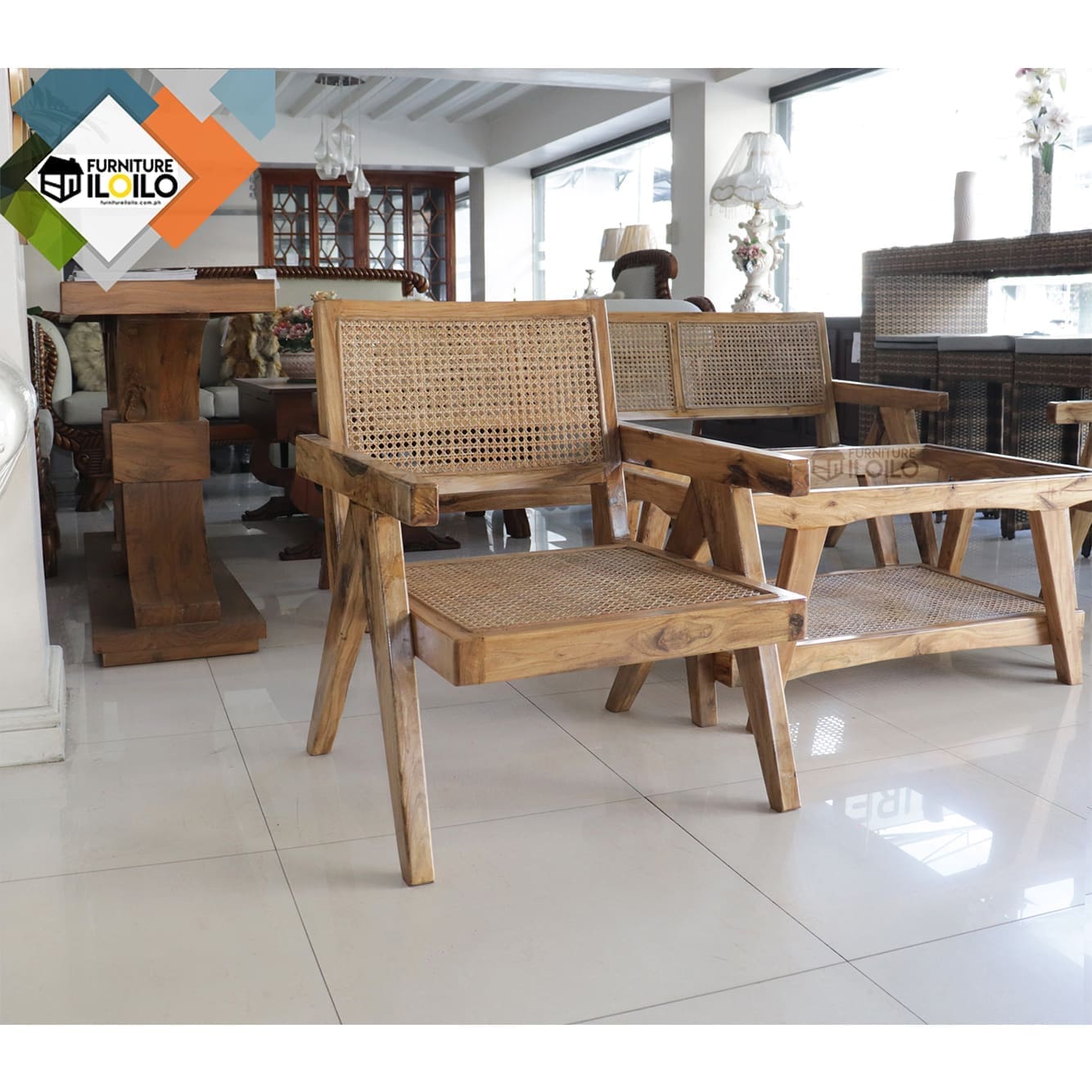 Malca Molave Wood Wood Sofa With Natural Woven Rattan, Solid Wood Sofa