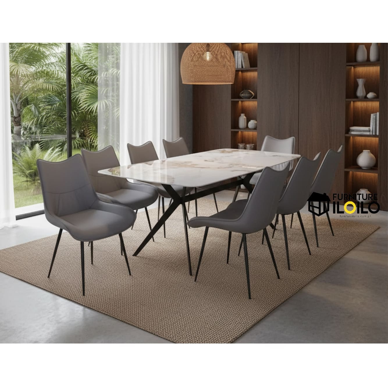 Callis Rectangular Marble Top Dining Table Set Eight Seater 