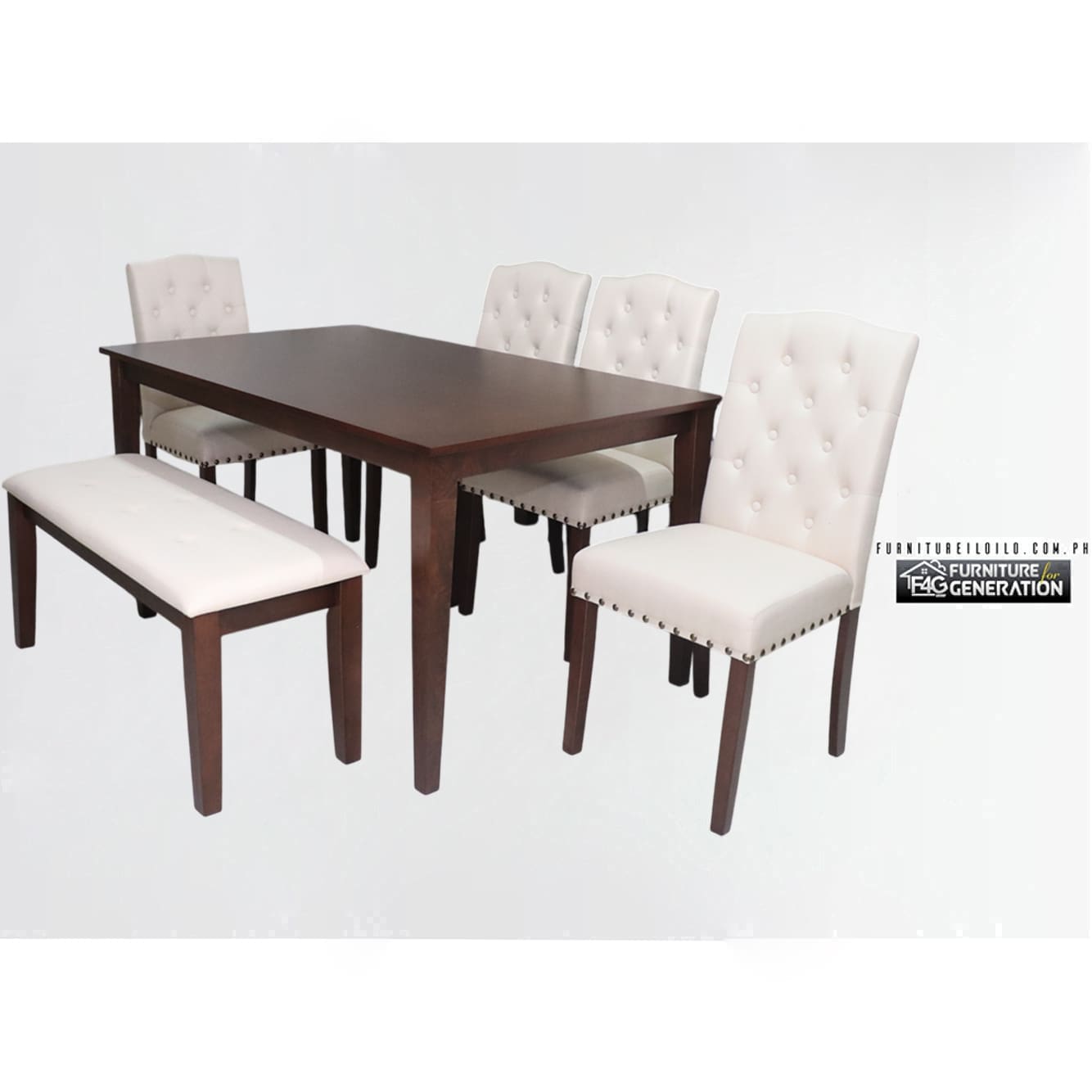 Gauche Rectangular Dining Table Set W/ Bench Six Seater