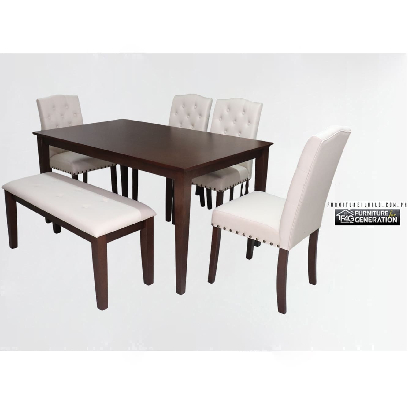 Gauche Rectangular Dining Table Set w/ Bench Six Seater  - Main Image